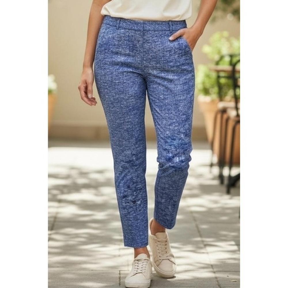 Modern Minimalist Blue Ankle Pants Textured Stretch Slim Fit Womens 14